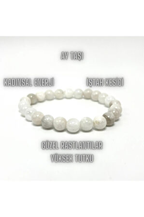 Sertifikalı Ay Taşı 8mm Elastik Misinalı Doğal Taş Bileklik