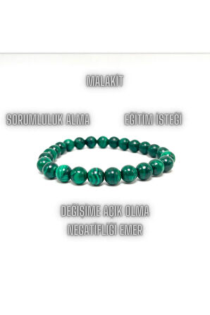 Sertifikalı Malakit 8mm Elastik Misinalı Doğal Taş Bileklik
