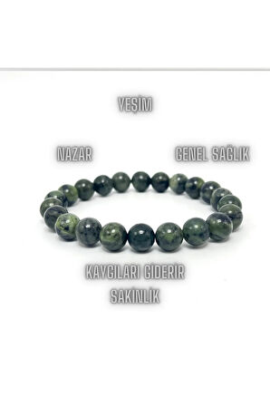Sertifikalı Yeşim 8mm Elastik Misinalı Doğal Taş Bileklik