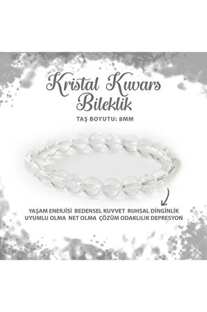 Sertifikalı Kristal Kuvars 8mm Doğal Taş Bileklik
