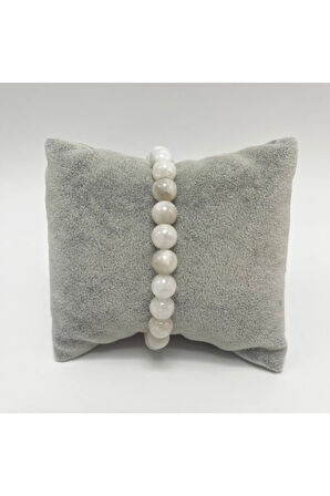 Sertifikalı Ay Taşı 8mm Elastik Misinalı Doğal Taş Bileklik