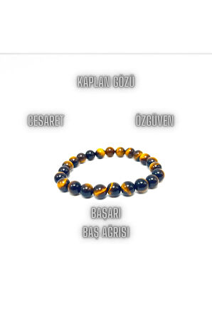 Sertifikalı Kaplan Gözü 8mm Elastik Misinalı Doğal Taş Bileklik