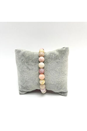 Sertifikalı Pembe Opal 8mm Elastik Misinalı Doğal Taş Bileklik