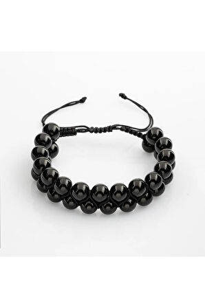 Siyah Turmalin 8mm Çift Sıra Makrome Doğal Taş Bileklik