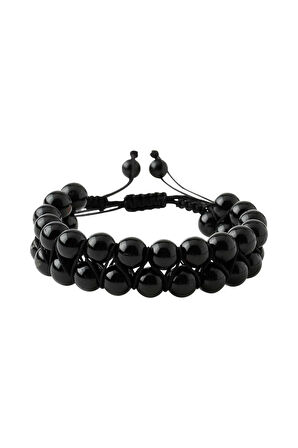 Siyah Turmalin 8mm Çift Sıra Makrome Doğal Taş Bileklik
