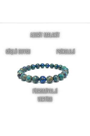 Sertifikalı Azurit Malakit 8mm Elastik Misinalı Doğal Taş Bileklik