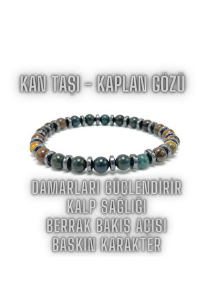 SERTİFİKALI Kan Taşı Kaplan Gözü Doğal Taş Bileklik  6mm Misinalı