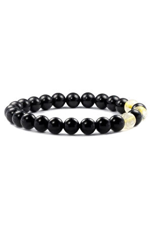 Obsidian - Dönüşümlü Sitrin Doğal Taş Bileklik 8 mm