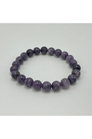 Sertifikalı Lepidolit 8mm Elastik Misinalı Doğal Taş Bileklik