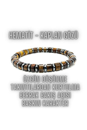 SERTİFİKALI Hematit Kaplan Gözü Doğal Taş Özel Kesim Bileklik  6mm Misinalı
