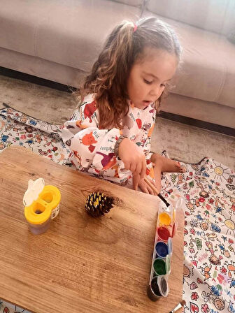 4-7 Yaş Zoo Sıvı Geçirmez Makinede Yıkanabilir Uzun Kollu Çocuk Faaliyet Aktivite Boyama Önlüğü