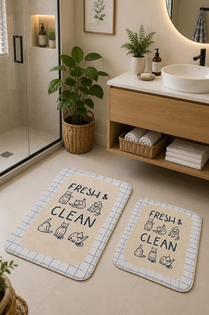 Digital Baskı Yıkanabilir Kaymaz Taban 2li Banyo Paspas Takımı 40x60 60x100