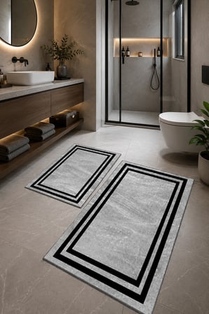 Digital Baskı Yıkanabilir Kaymaz Taban 2li Banyo Paspas Takımı 40x60 60x100