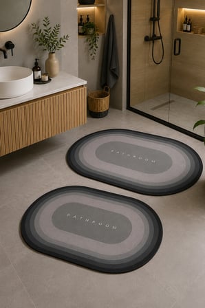 Digital Baskı Yıkanabilir Kaymaz Taban 2li Banyo Paspas Takımı 40x60 60x100