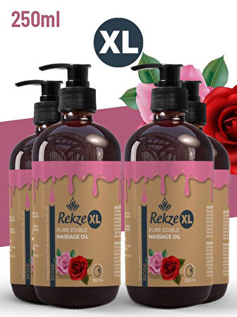 Rekze 4 Adet Büyük Boy Gül Aromalı Masaj Yagı    Etkili Yenilir Aromaterapi 250 ml