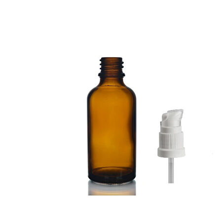 50ml kahverengi cam serum pompalı şişe, 24 adet, pompalı şişe, medikal şişe, cam şişe,  