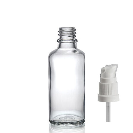 50ml şeffaf cam serum pompalı şişe, 24 adet, pompalı şişe, medikal şişe, cam şişe,  