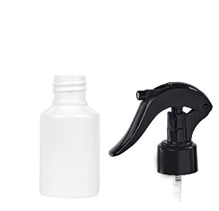 60ml PE beyaz triger sprey başlıklı şişe, 12 adet, sprey şişesi, triger başlıklı şişe, kozmetik şişe, sanayi tipi şişe, plastik şişe
