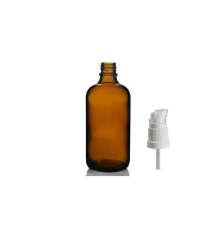 100ml kahverengi cam serum pompalı şişe, 12 adet, pompalı şişe, medikal şişe, cam şişe,  