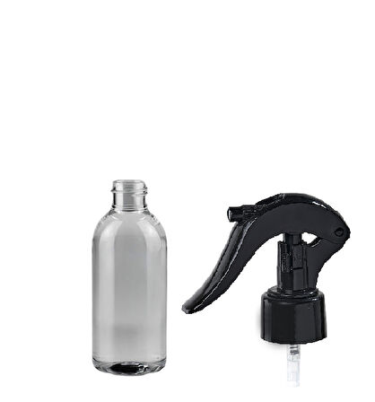 100ml PE şeffaf triger sprey başlıklı şişe, 24 adet, sprey şişesi, triger başlıklı şişe, kozmetik şişe, sanayi tipi şişe, plastik şişe