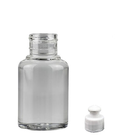 60ml şeffaf şişe puspul kapaklı, 24 adet, puspul kapaklı şişe, deterjan şişesi, plastik şişe, şeffaf şişe, sabun şişesi, duş jeli şişesi