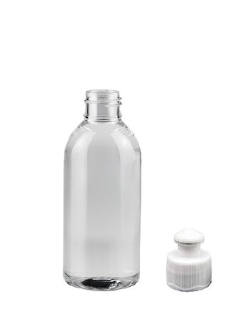 100ml şeffaf şişe puspul kapaklı, 12 adet, puspul kapaklı şişe, deterjan şişesi, plastik şişe, şeffaf şişe, sabun şişesi, duş jeli şişesi