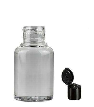 60ml plastik şefaf fliptop kapak şişe, 24 adet, açmalı kapak şişe, dezenfektan şişesi,sabun şişesi, kozmetik şişe