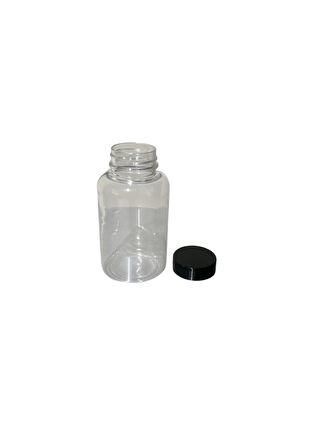 200ml şeffaf  tablet şişesi siyah kapak, 48 adet, tablet şişesi, ecza şişesi, kozmetik şişe