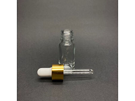10ml Şeffaf, Cam Şişe, 12 adet, Cam Damlalıklı, Ecza şişesi, Propolis şişesi, Gold Kapak Beyaz Emzik