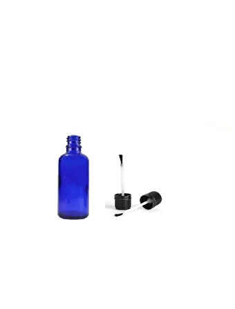10ml mavi cam şişe fırça kapaklı, 24 adet, ecza şişesi, kozmetik şişe, yapıştırıcı şişesi, yağ şişesi
