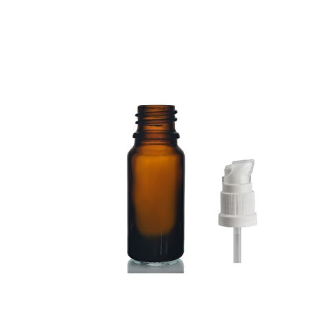 10ml kahverengi cam serum pompalı şişe, 12 adet, pompalı şişe, medikal şişe, cam şişe,  