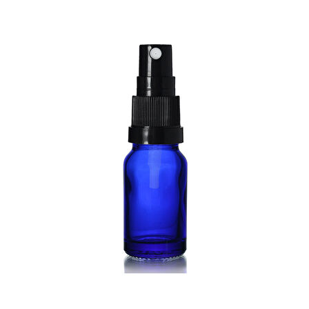 10ml mavi cam, siyah sprey başlıklı şişe, 12 adet, cam şişe, sprey şişesi, ecza şişesi, dropper şişe, medikal şişe