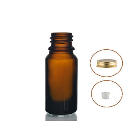 20ml kahverengi şişe sarı metal düz kapaklı, 12 adet, cam şişe, esans şişesi, yağ şişesi, kozmetik şişesi