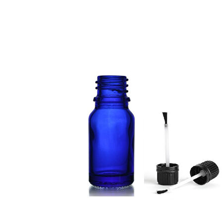 20ml mavi cam şişe fırça kapaklı, 12 adet, ecza şişesi, kozmetik şişe, yapıştırıcı şişesi, yağ şişesi