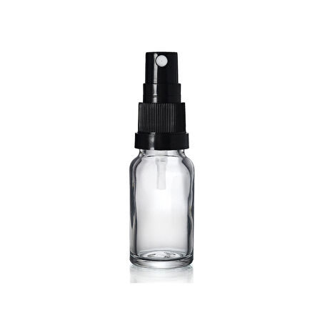 20ml şeffaf cam, siyah sprey başlıklı şişe, 12 adet, cam şişe, sprey şişesi, ecza şişesi, dropper şişe, medikal şişe