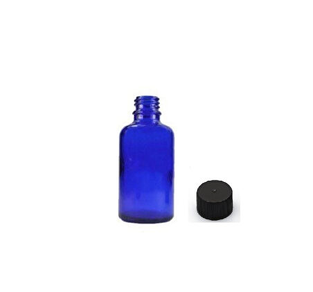30ml mavi şişe düz kapaklı, 12 adet, cam şişe, esans şişesi, yağ şişesi, kozmetik şişesi