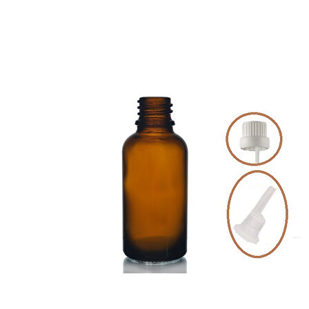 30ml kahverengi cam içten damlalıklı şişe beyaz kapak, 24 adet, damlalıklı şişe, damlatmalı şişe 