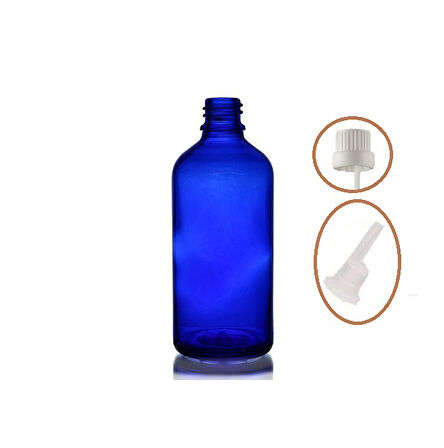 30ml mavi cam içten damlalıklı şişe beyaz kapak, 24 adet, damlalıklı şişe, damlatmalı şişe 