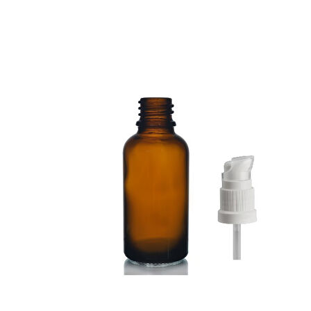 30ml kahverengi cam serum pompalı şişe, 12 adet, pompalı şişe, medikal şişe, cam şişe,  
