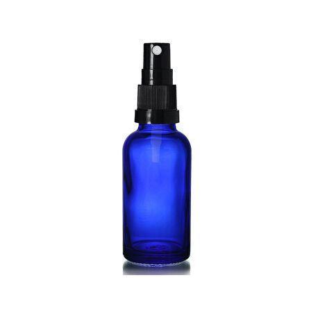 30ml mavi cam, siyah sprey başlıklı şişe, 12 adet, cam şişe, sprey şişesi, ecza şişesi, dropper şişe, medikal şişe