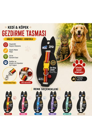 Kedi ve Küçük Irk Köpekler İçin Ayarlanabilir Zilli Boyun Tasması