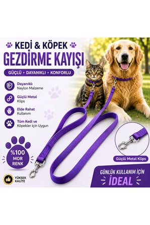 Kedi & Köpek Gezdirme Kayışı - Dayanıklı Naylon Gezdirme İpi - Güçlü Metal Klips - Hafif ve Konforlu