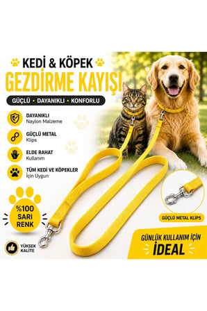 Kedi & Köpek Gezdirme Kayışı - Dayanıklı Naylon Gezdirme İpi - Güçlü Metal Klips - Hafif ve Konforlu