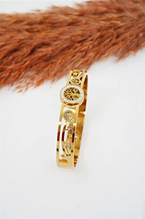 Kadın 316 L Paslanmaz Çelik Anti Alerjenik Zirkon Taşlı Hayat Ağacı Figürlü Bileklik 