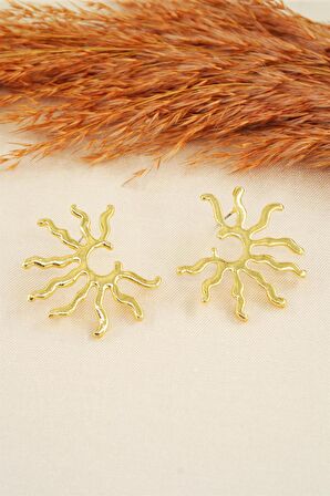 Kadın Özel Tasarım 4 cm Güneş Figürlü Küpe