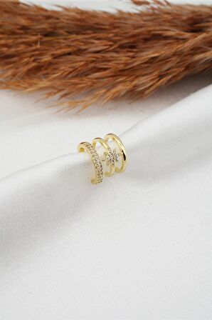 Kadın Altın Kaplama Zirkon Taşlı Kuzey Yıldız Model Earcuf Kıkırdak Küpe