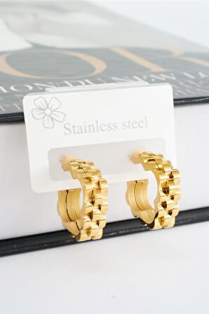  Kadın 316L Çelik Kararmaz Kordon Model 3 cm Kare Küpe Seti