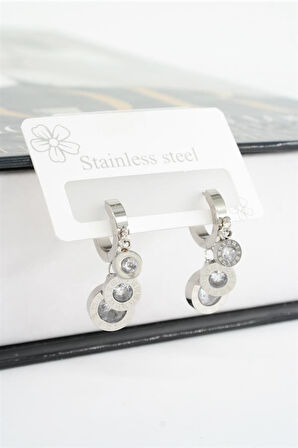  Kadın 316L Çelik Kararmaz Baget Zirkon Taşlı Shakira Model Küpe Seti