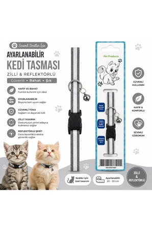 Zilli Ayarlanabilir Kedi Boyun Tasması – Siyah / Gri