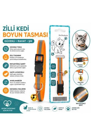 Zilli Ayarlanabilir Kedi Boyun Tasması – Turuncu